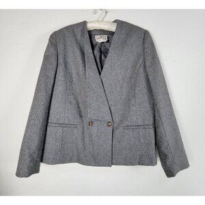 Vintage 1980's Plum Tree Womens Wool Blend Double Breasted Blazer Jacket Gray